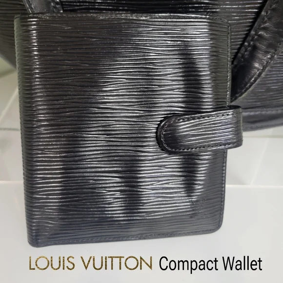 Louis Vuitton Compact Wallet Black Epi Leather Gold-Tone Hardware Leather Lining - Picture 1 of 7